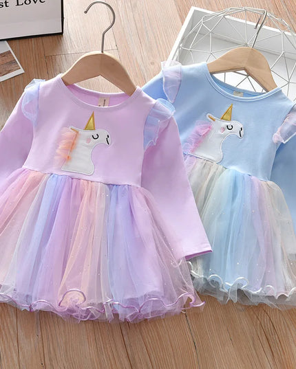 Dein bezauberndes Einhorn Kleid Lila Langarm!