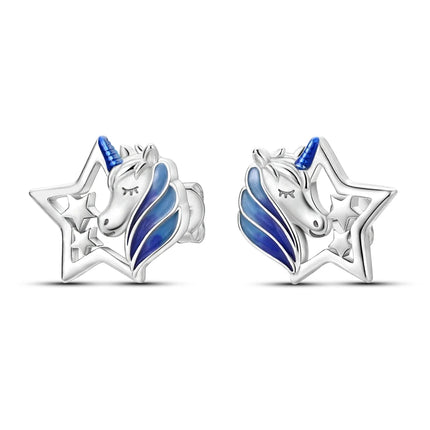 Goldene Einhorn Ohrringe aus 925 Sterling Silber mit funkelnden Sternen und Zirkonia Steinen