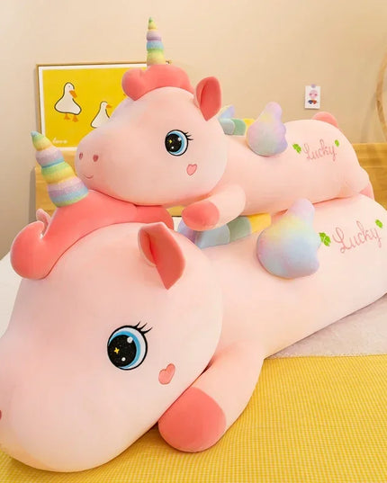 Rosa Einhorn Nachtlicht Kuscheltier, langes Wurfkissen für Mädchen zum Schlafen und Umarmen