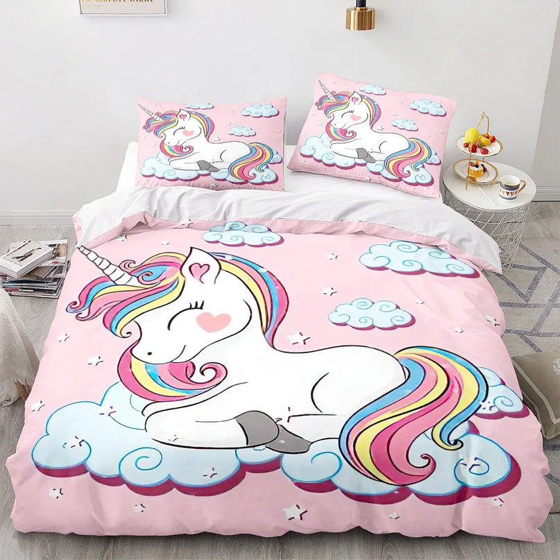 Niedliche Einhorn Bettwäsche im Kawaii-Stil für Mädchen und Erwachsene, aus weichem Polyester