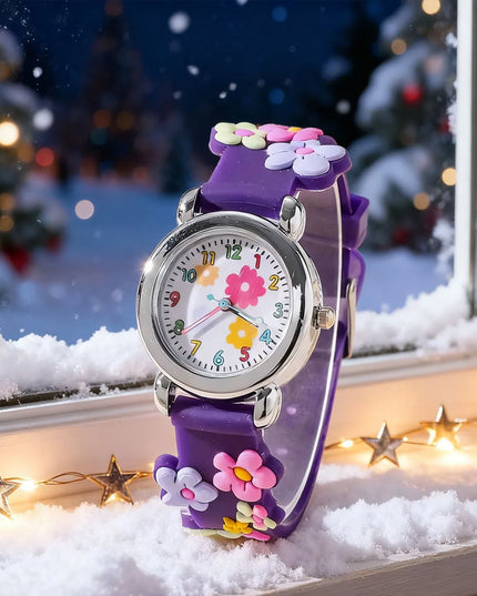 Süßes Einhorn Armband Set mit Quarz-Uhr und Kette für Kinder in Blumen-Stil