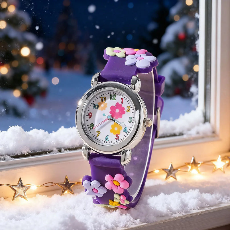 Süßes Einhorn Armband Set mit Quarz-Uhr und Kette für Kinder in Blumen-Stil