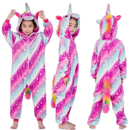 Einhorn Onesie für Kinder aus weichem Kunstflanell, perfekt für Cosplay und Partys, in hellen Farben