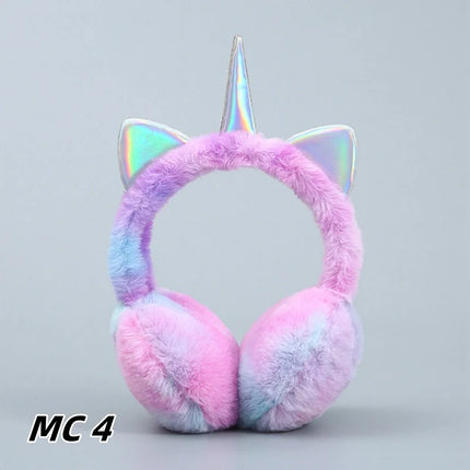 Bunte, plüschige Einhorn Ohrenschützer mit Katzenohren-Design für Kinder im Winter