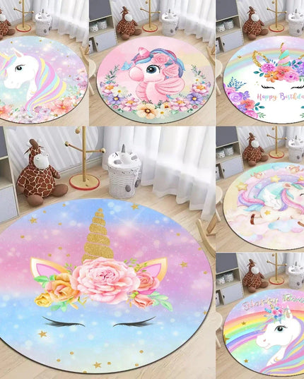 Runder rosa Einhorn Sessel Teppich aus Polyester, ideal für Kinderzimmer und Wohnzimmer als Spielmatte