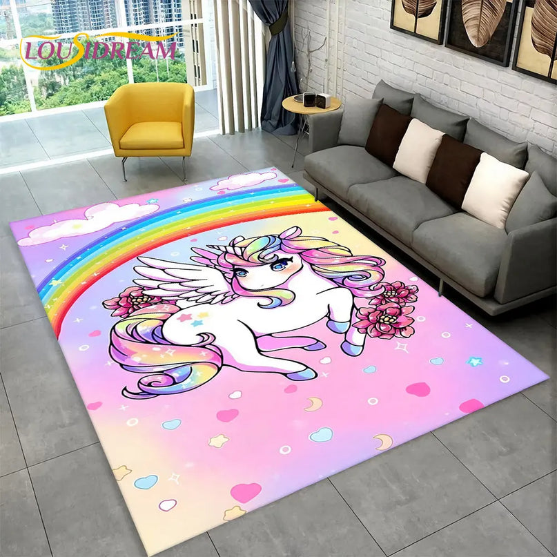 Einhorn Sessel mit Cartoon-Tier-Motiv, rechteckig, aus 100% Polyester, ideal als Doormat oder für Kinderzimmer.