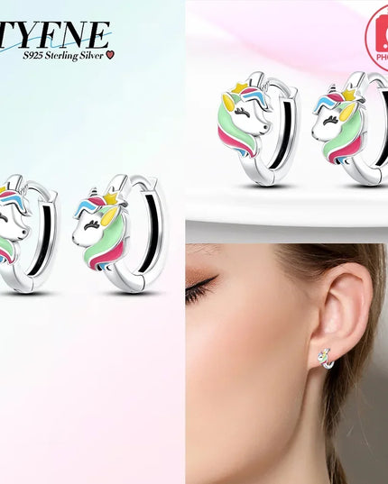 Funkelnde Einhorn Ohrringe aus 925er Silber mit bunten Zirkonia-Steinen