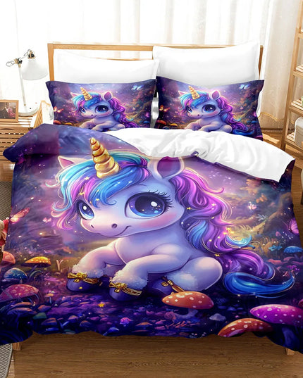 Einhorn Bettwäsche mit Regenbogen und 3D-Print, weich und hautfreundlich, aus 100% Polyester