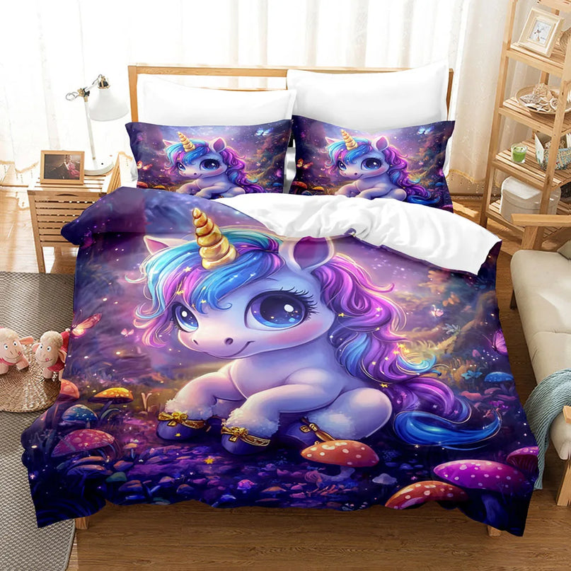 Einhorn Bettwäsche mit Regenbogen und 3D-Print, weich und hautfreundlich, aus 100% Polyester