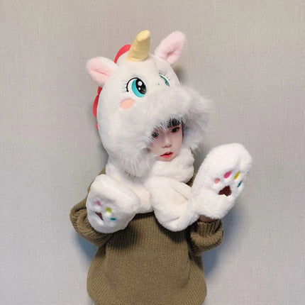 Einhorn Plüschtier Mütze in Weiß für Kinder, mit Ohrenschutz und warmem Acrylmaterial, niedliches Einhorn-Design