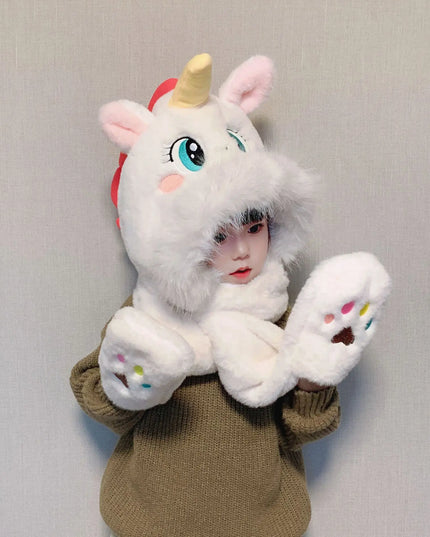 Deine warme Einhorn Plüschmütze Blau!