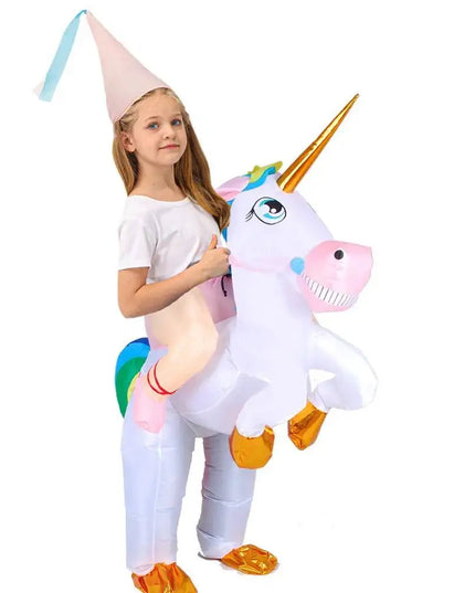 Beiges Aufblasbares Einhorn Kostuem fuer Kinder, ideal fuer Halloween, Karneval und Cosplay