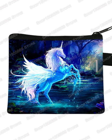 Magischer Einhorn Schlüsselanhänger mit zauberhaftem Cartoon-Print und Reißverschluss-Münztasche