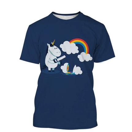 Buntes Einhorn Kleid mit 3D-Kunst-Design, ideal für den Sommer, zeigt ein Einhorn und andere spielerische Elemente.