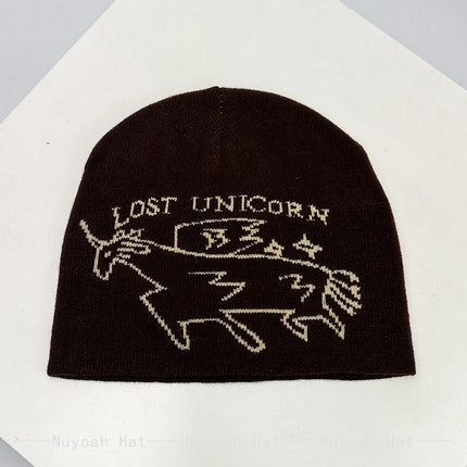Einhorn Pullover in Schwarz mit Jacquard-Muster und Einhorn-Buchstaben, aus Acryl, für Erwachsene