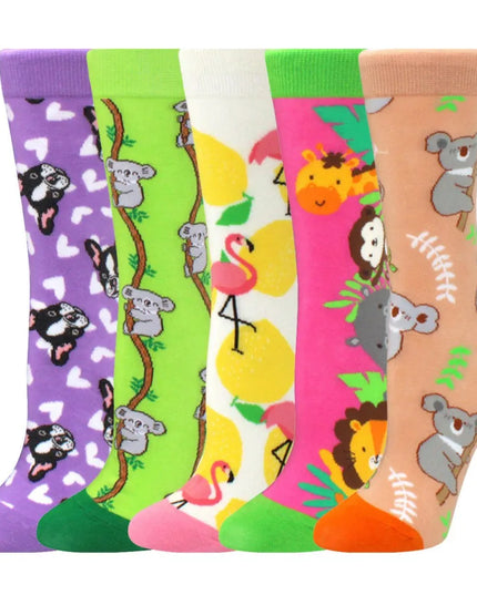 5 Paar bunte Damen Einhorn Socken mit verschiedenen Einhorn- und Tiermotiven