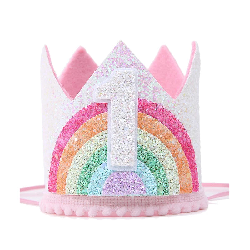Einhorn Mütze Party Krone aus Filz mit Regenbogen-Design und Nummer für Geburtstage