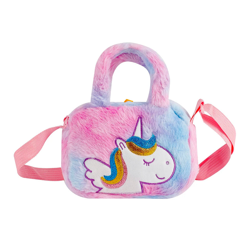 Cartoon Einhorn Plüsch Crossbody Tasche für Kinder, aus Polyester, mit Reißverschluss, ca. 18x13x3 cm