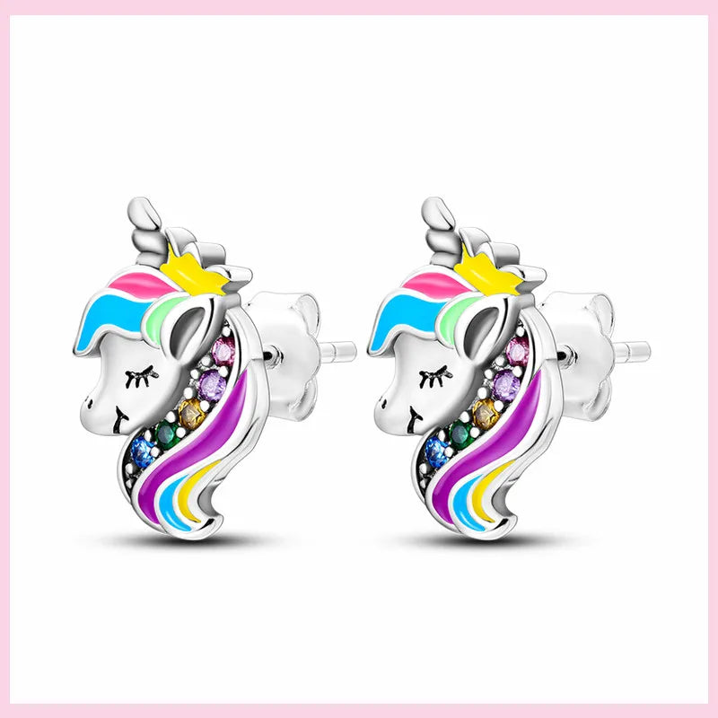 Magische Einhorn Ohrringe aus 925 Sterling Silber mit funkelndem Zirkon, perfekt als Glücksbringer