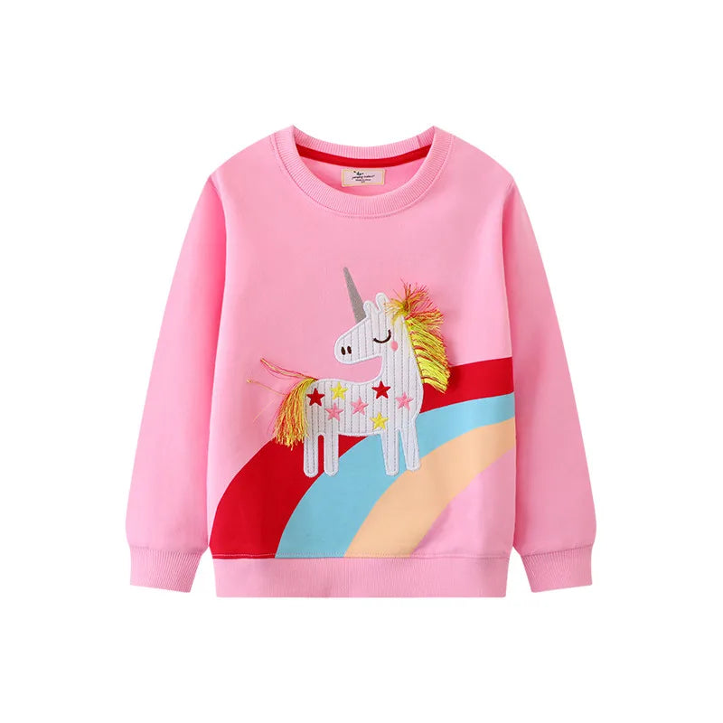 Mädchen in einem rosafarbenen Einhorn Kostüm Sweatshirt mit süßer Einhorn-Stickerei, warm und modisch