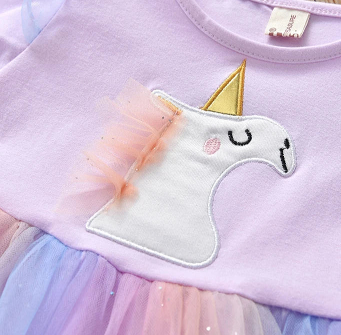 Dein bezauberndes Einhorn Kleid Lila Langarm!