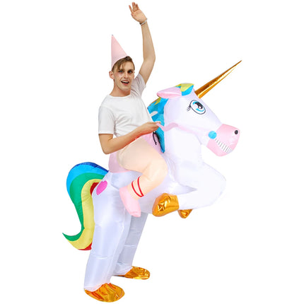 Aufblasbares Einhorn Kostuem in Rosa für Erwachsene, ideal für lustige Partys, Cosplay und Geburtstagsfeiern
