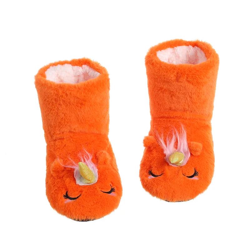 Blaue, flauschige Einhorn Socken für Damen mit niedlichem Einhorn-Motiv und Ohren