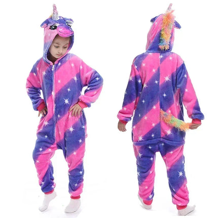Einhorn Decke Kinder Kigurumi im R-17 Design, ein warmer Flanell-Overall für winterliche Kuschelstunden