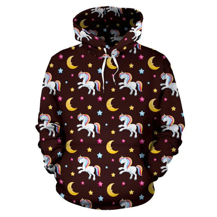 3D Regenbogen Einhorn Hoodie für Männer und Frauen mit coolem Pferd-Tier-Motiv, locker geschnitten