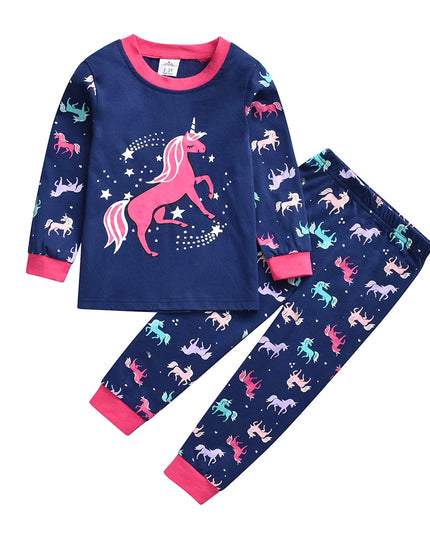 Langärmliges Einhorn Pyjama Set aus Baumwolle für Mädchen mit Cartoon-Einhorn-Print (Modell PL6010)