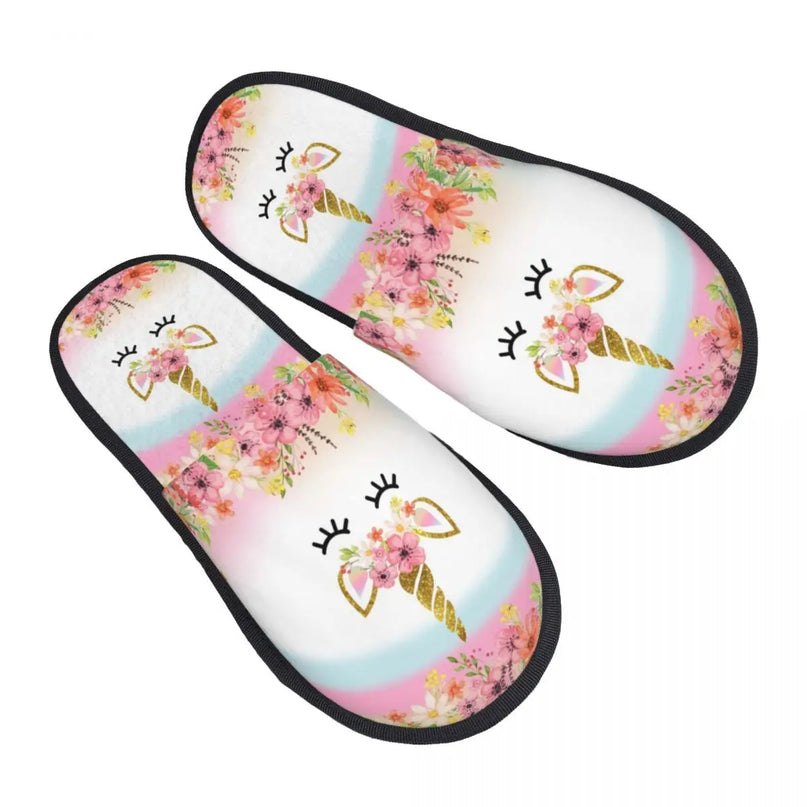 Gemütliche Einhorn Hausschuhe mit Memory Foam für Damen, warm und bequem, Motiv 14