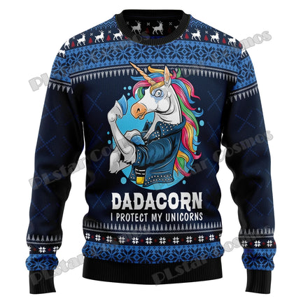 Männer Pullover mit 3D-Druck eines Einhorns, das auf einem Dinosaurier reitet, aus Polyester und Spandex