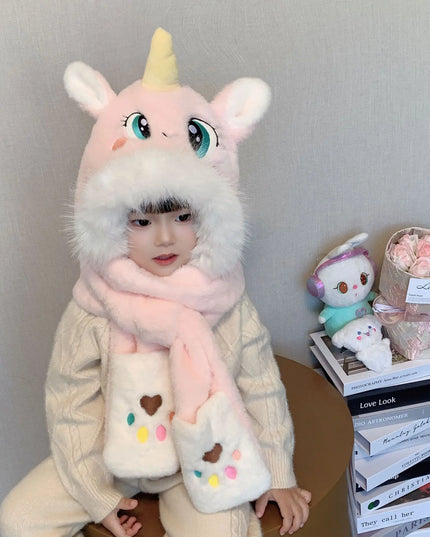 Einhorn Plüschtier Mütze in Pink für Kinder, mit Ohrenschutz und warmem Acrylmaterial, süßes Einhorn-Design