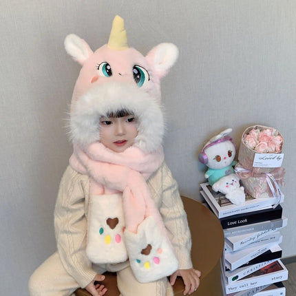 Einhorn Plüschtier Mütze in Pink für Kinder, mit Ohrenschutz und warmem Acrylmaterial, süßes Einhorn-Design