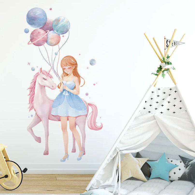 Mädchen Einhorn Wandtattoo für dein Reich