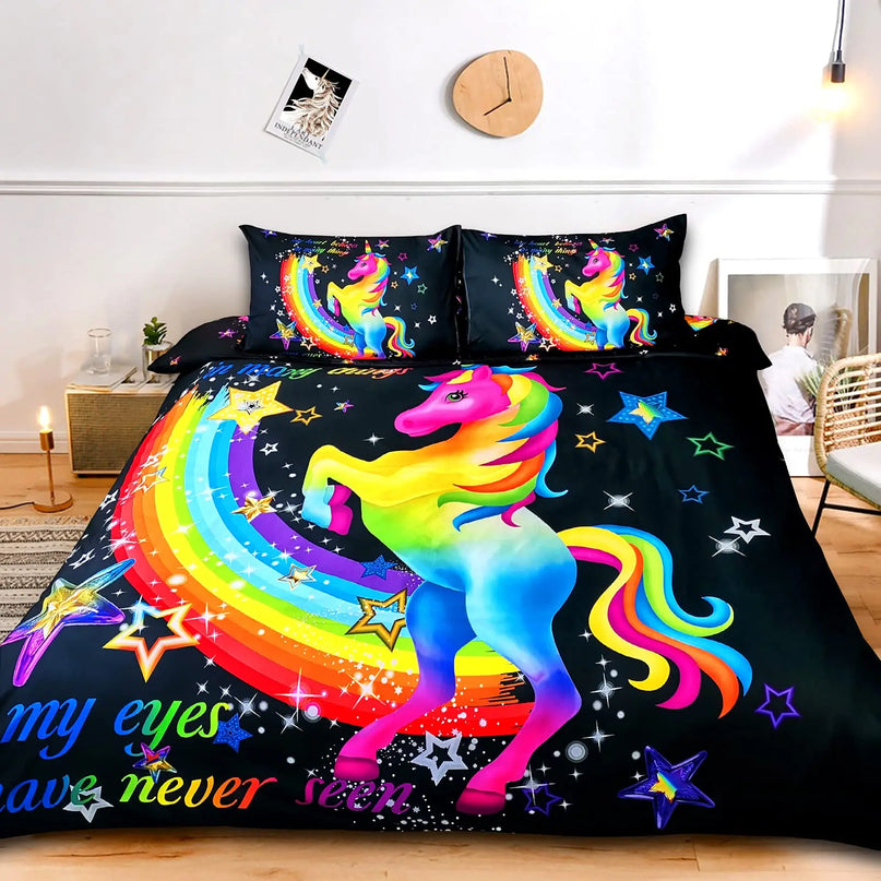 Farbige Träume mit deiner Einhorn Bettwäsche!