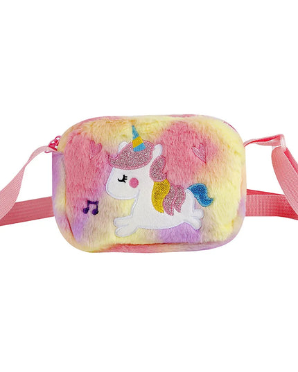 Niedliche Einhorn Umhängetasche aus Plüsch für Kinder mit Cartoon-Design und Reißverschluss, ideal für den Kindergarten