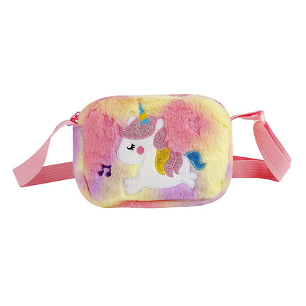 Niedliche Einhorn Umhängetasche aus Plüsch für Kinder mit Cartoon-Design und Reißverschluss, ideal für den Kindergarten