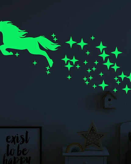 Leuchtendes Einhorn Nachtlicht Wandsticker Set mit Sternen, die im Dunkeln glimmen, für Kinderzimmer