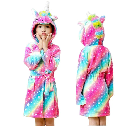 Kuscheliger Einhorn Pyjama Bademantel aus Flannel für Kinder in R-08 Design, perfekt zum Entspannen