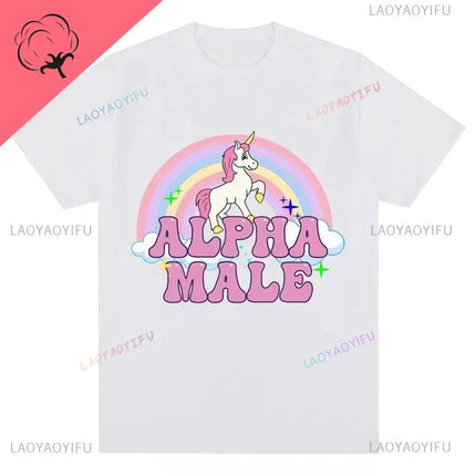 Unisex Einhorn T-Shirt in Weiß mit Alpha Einhorn Motiv, aus 100% Baumwolle