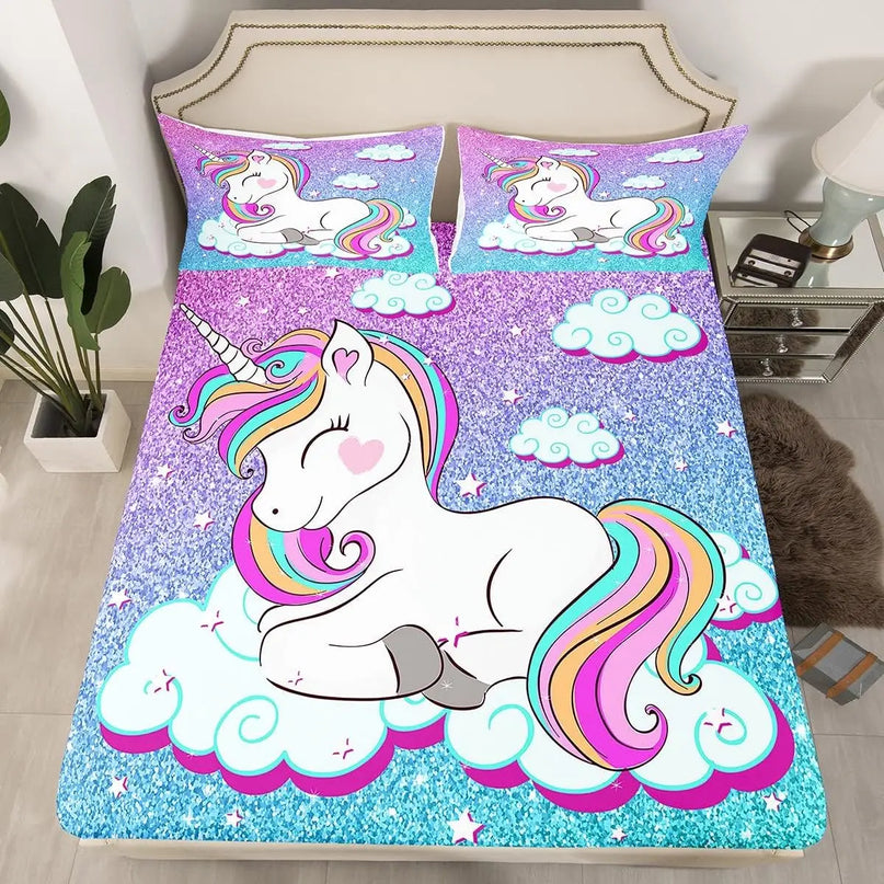Einhorn Bettlaken mit Regenbogen und Einhorn-Motiven, weich und farbenfroh