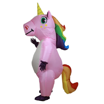 Aufblasbares Einhorn Kostuem in Rosa für Erwachsene, ideal für fröhliche Partys und Cosplay-Events