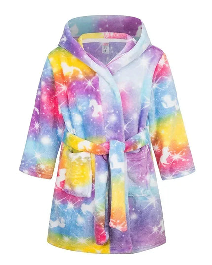 Süßer rosa Einhorn Bademantel mit Kapuze und Einhorn-Gesicht für Kinder, aus flauschigem Korallenfleece