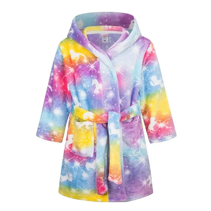Süßer rosa Einhorn Bademantel mit Kapuze und Einhorn-Gesicht für Kinder, aus flauschigem Korallenfleece