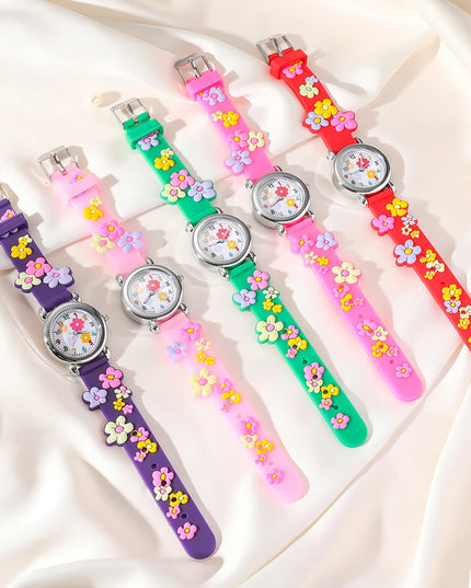 Süßes Einhorn Armband und Halskette Set im Blumen-Stil mit Quarz-Uhr für Mädchen