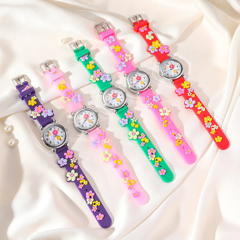 Süßes Einhorn Armband und Halskette Set im Blumen-Stil mit Quarz-Uhr für Mädchen