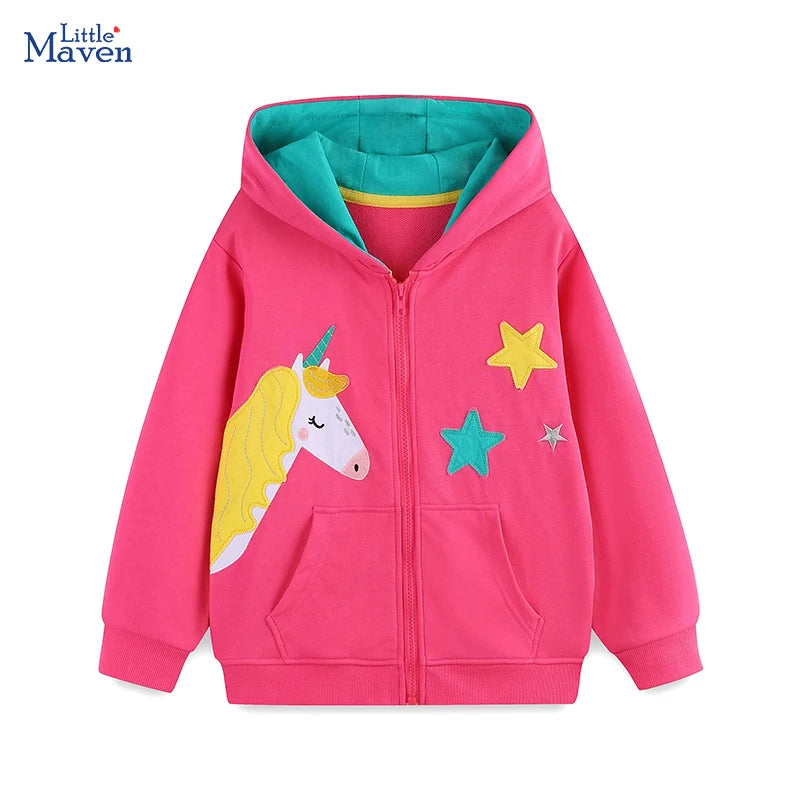 Kuschelige Einhorn Jacke für Mädchen mit Cartoon-Einhorn-Motiv in Rosa, perfekt für Herbst und Frühling