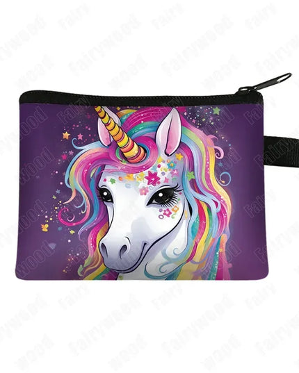 Bunte Einhorn Geldbörse aus Polyester mit Regenbogen- und Cartoon-Einhorn-Print