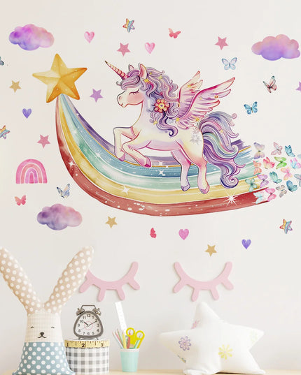 Regenbogen Einhorn Wandtattoo: Sterne &